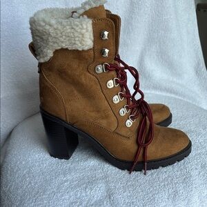 Nine West Women's Tan Suede Ankle Boots with Red Laces